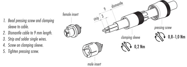 Binder 09-9748-70-03 Snap-In IP40 Female cable connector, Contacts: 3, 2.5-4.0 mm, unshielded, solder, IP40