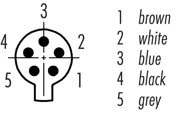 Binder 79-9005-12-05 Snap-In IP40 Male cable connector, Contacts: 5, unshielded, moulded on the cable, IP40, PVC, black, 5 x 0.25 mm², 2 m