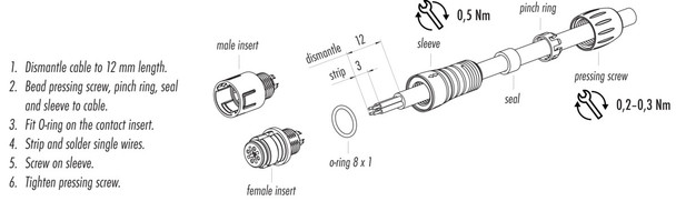 Binder 99-9213-00-05 Snap-In IP67 Male cable connector, Contacts: 5, 3.5-5.0 mm, unshielded, solder, IP67