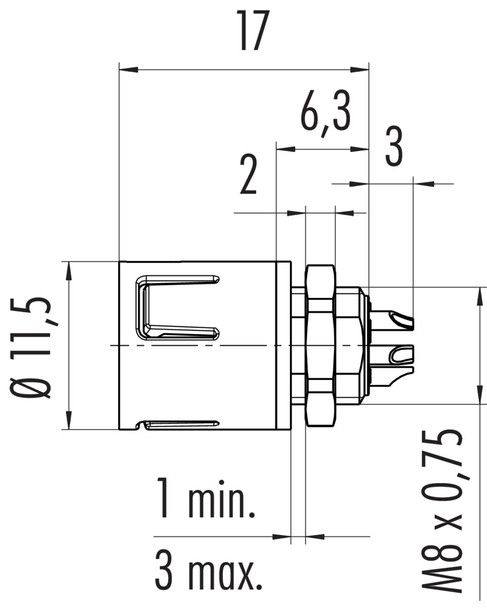 Binder 99-9207-060-03 Snap-In IP67 Male panel mount connector, Contacts: 3, unshielded, solder, IP67