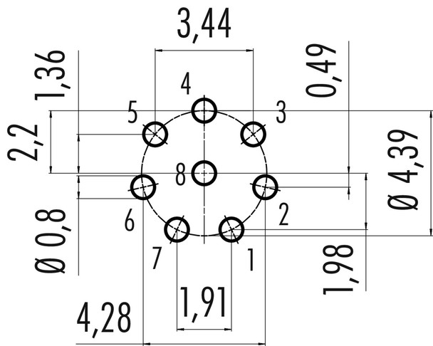 Binder 99-9227-090-08 Snap-In IP67 Male panel mount connector, Contacts: 8, unshielded, THT, IP67