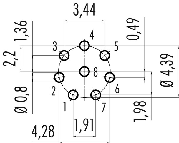 Binder 99-9228-090-08 Snap-In IP67 Female panel mount connector, Contacts: 8, unshielded, THT, IP67