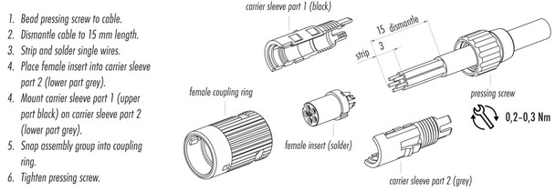 Binder 99-0972-100-02 Bayonet Female cable connector, Contacts: 2, 3.0-4.0 mm, unshielded, solder, IP40