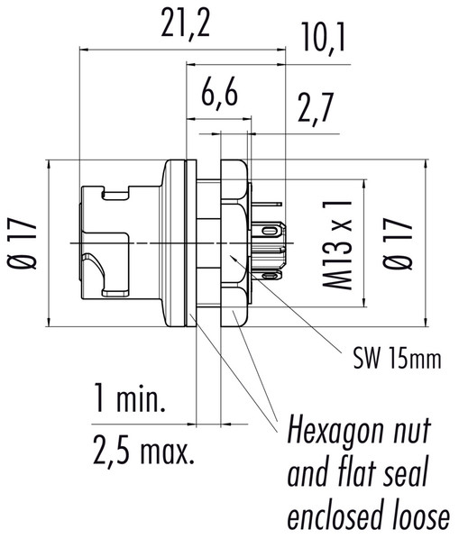 Binder 09-0762-000-05 Bayonet NCC Female panel mount connector, Contacts: 5, unshielded, solder, IP54 unplugged