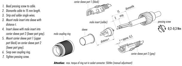 Binder 99-0095-100-05 M9 IP40 Male cable connector, Contacts: 5, 3.0-4.0 mm, unshielded, solder, IP40