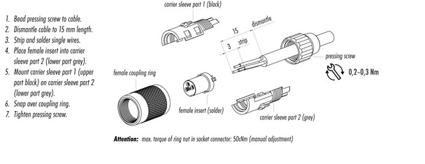 Binder 99-0080-100-04 M9 IP40 Female cable connector, Contacts: 4, 3.0-4.0 mm, unshielded, solder, IP40