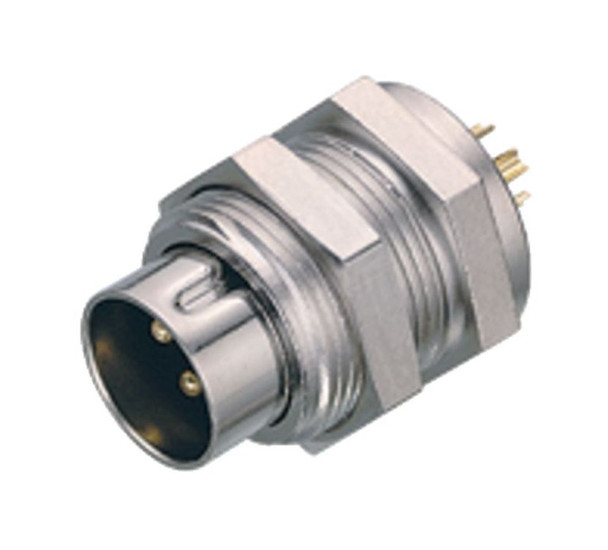 Binder 09-0077-00-03 M9 IP40 Male panel mount connector, Contacts: 3, unshielded, solder, IP40 | American Cable Assemblies