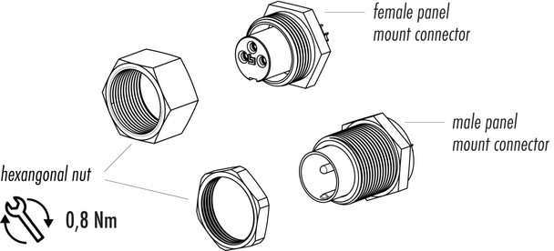 Binder 09-0477-00-07 M9 IP40 Male panel mount connector, Contacts: 7, unshielded, solder, IP40