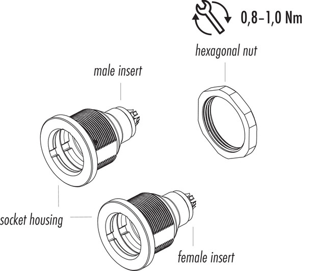 Binder 09-0078-00-03 M9 IP40 Female panel mount connector, Contacts: 3, unshielded, solder, IP40