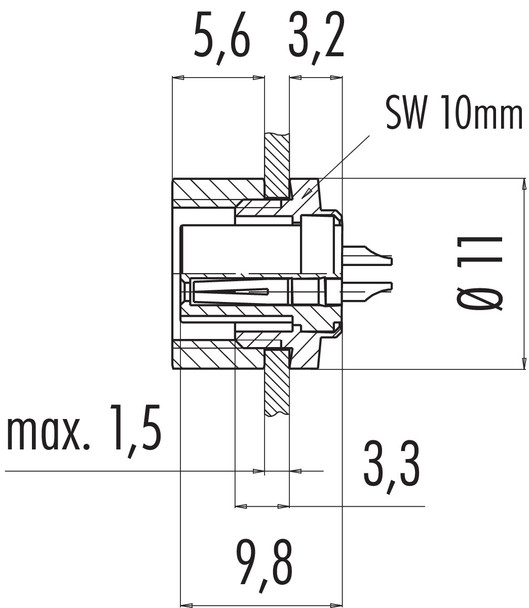 Binder 09-0078-00-03 M9 IP40 Female panel mount connector, Contacts: 3, unshielded, solder, IP40