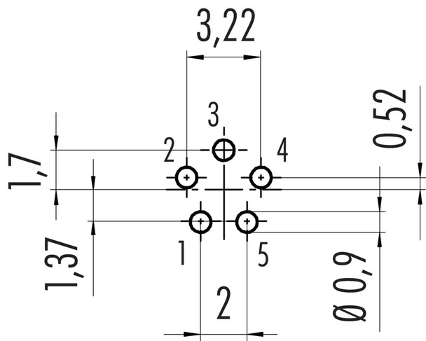 Binder 09-0098-72-05 M9 IP40 Female angled panel mount connector, Contacts: 5, unshielded, THT, IP40