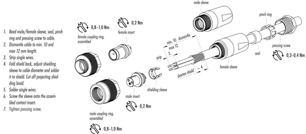 Binder 99-0413-10-05 M9 IP67 Male cable connector, Contacts: 5, 3.5-5.0 mm, shieldable, solder, IP67