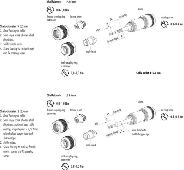 Binder 99-0405-115-03 M9 IP67 Male cable connector, Contacts: 3, 4.0-5.5 mm, shieldable, solder, IP67