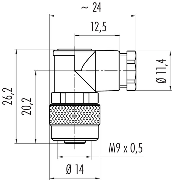 Binder 99-0410-70-04 M9 IP67 Female angled connector, Contacts: 4, 3.5-5.0 mm, unshielded, solder, IP67