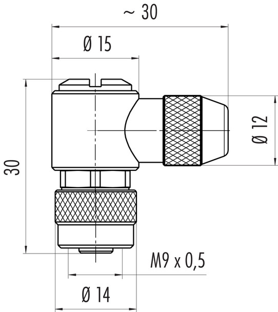 Binder 99-0402-75-02 M9 IP67 Female angled connector, Contacts: 2, 3.5-5.0 mm, shieldable, solder, IP67