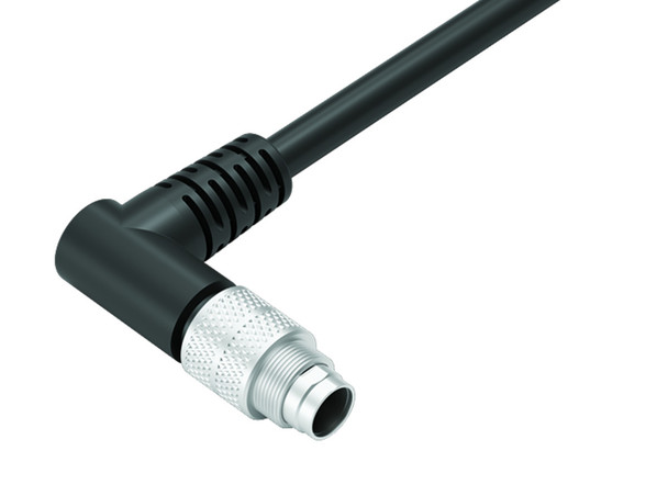 Binder 79-1401-75-02 M9 IP67 Male angled connector, Contacts: 2, shielded, moulded on the cable, IP67, PUR, black, 5 x 0.25 mm², 5 m | American Cable Assemblies