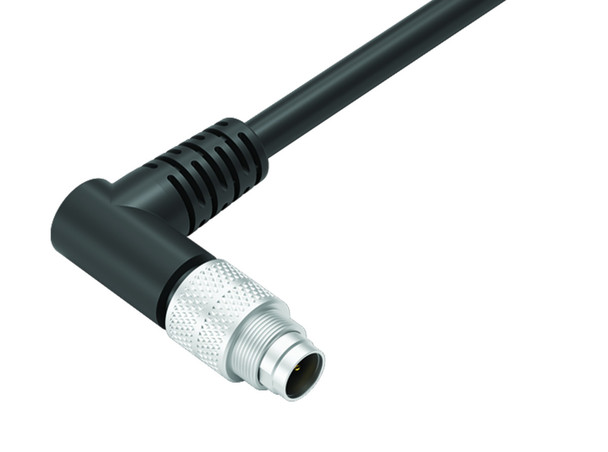 Binder 79-1409-75-04 M9 IP67 Male angled connector, Contacts: 4, shielded, moulded on the cable, IP67, PUR, black, 5 x 0.25 mm², 5 m | American Cable Assemblies