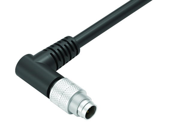 Binder 79-1413-75-05 M9 IP67 Male angled connector, Contacts: 5, shielded, moulded on the cable, IP67, PUR, black, 5 x 0.25 mm², 5 m | American Cable Assemblies