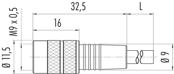 Binder 79-1456-215-05 M9 IP67 Female cable connector, Contacts: 5, unshielded, moulded on the cable, IP67, PUR, black, 5 x 0.25 mm², 5 m