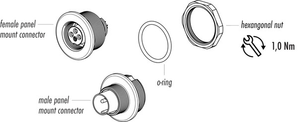 Binder 09-0411-00-04 M9 IP67 Male panel mount connector, Contacts: 4, unshielded, solder, IP67