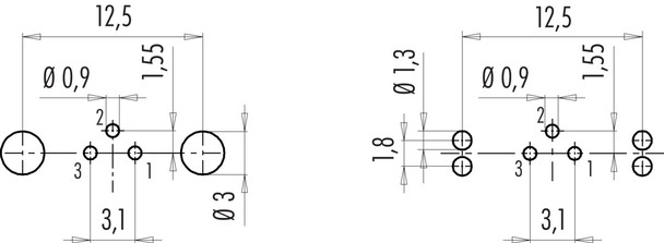 Binder 09-0407-35-03 M9 IP67 Male panel mount connector, Contacts: 3, shieldable, THT, IP67, front fastened