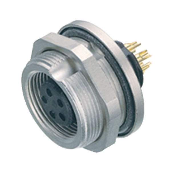Binder 09-0412-80-04 M9 IP67 Female panel mount connector, Contacts: 4, unshielded, solder, IP67, front fastened | American Cable Assemblies