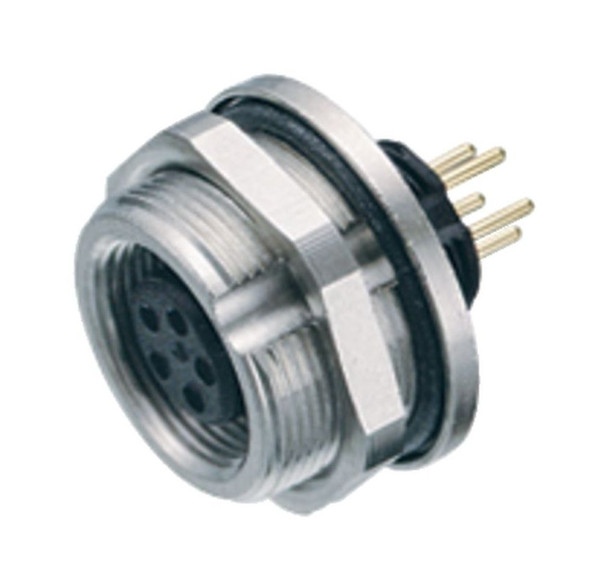 Binder 09-0412-90-04 M9 IP67 Female panel mount connector, Contacts: 4, unshielded, THT, IP67, front fastened | American Cable Assemblies