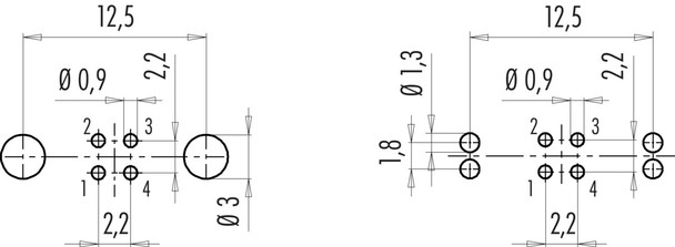 Binder 09-0412-30-04 M9 IP67 Female panel mount connector, Contacts: 4, shieldable, THT, IP67, front fastened