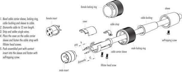 Binder 99-0613-00-05 Bayonet Male cable connector, Contacts: 5, 3.0-6.0 mm, unshielded, solder, IP40