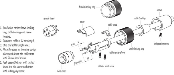 Binder 99-0605-02-03 Bayonet Male cable connector, Contacts: 3, 6.0-8.0 mm, unshielded, solder, IP40