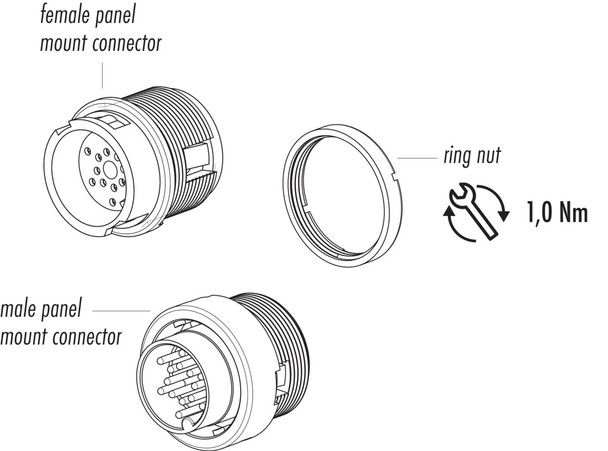 Binder 99-0651-00-12 Bayonet Male panel mount connector, Contacts: 12, unshielded, solder, IP40