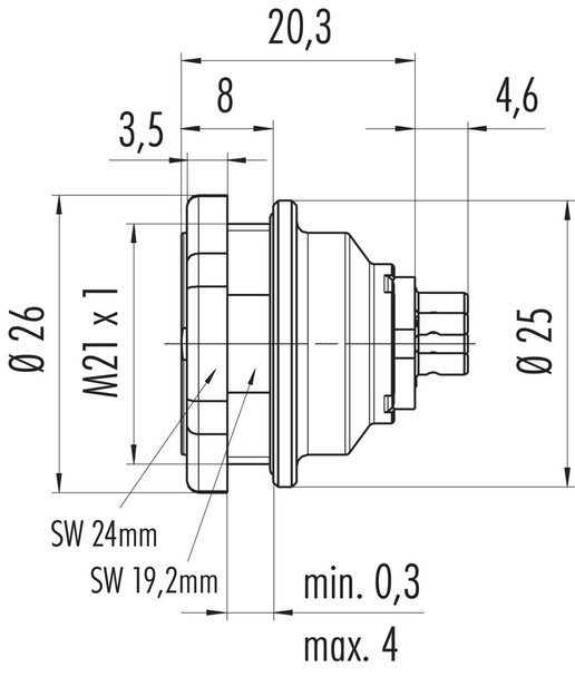 Binder 09-4811-80-04 Push-Pull Male panel mount connector, Contacts: 4, unshielded, solder, IP67, front fastened