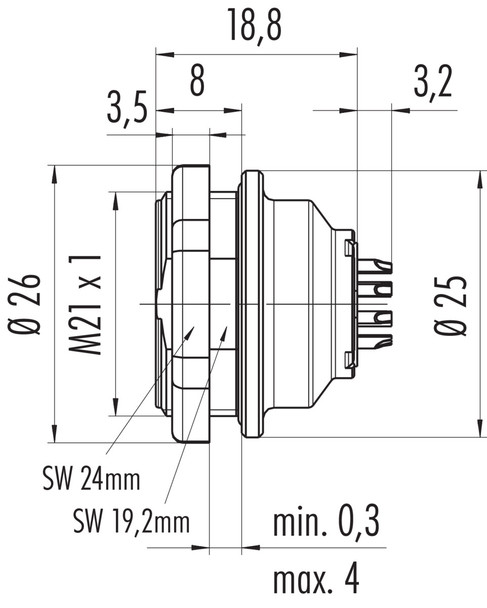 Binder 09-4844-80-19 Push-Pull Female panel mount connector, Contacts: 19, unshielded, solder, IP67, front fastened