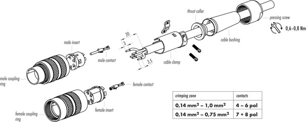 Binder 99-2025-702-07 M16 IP40 Male cable connector, Contacts: 7 (07-a), 6.0-8.0 mm, shieldable, crimping (Crimp contacts must be ordered separately), IP40