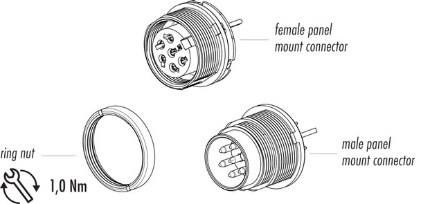 Binder 09-0474-290-08 M16 IP40 Female panel mount connector, Contacts: 8 (08-a), shieldable, THT, IP40, front fastened