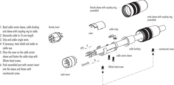Binder 09-0337-02-16 M16 IP40 Male cable connector, Contacts: 16, 6.0-8.0 mm, unshielded, solder, IP40