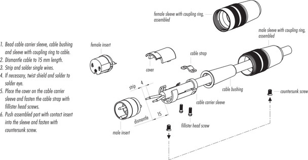 Binder 09-0302-09-02 M16 IP40 Female cable connector, Contacts: 2 (02-a), 3.0-6.0 mm, unshielded, solder, IP40
