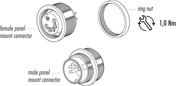 Binder 09-0311-00-04 M16 IP40 Male panel mount connector, Contacts: 4 (04-a), unshielded, solder, IP40