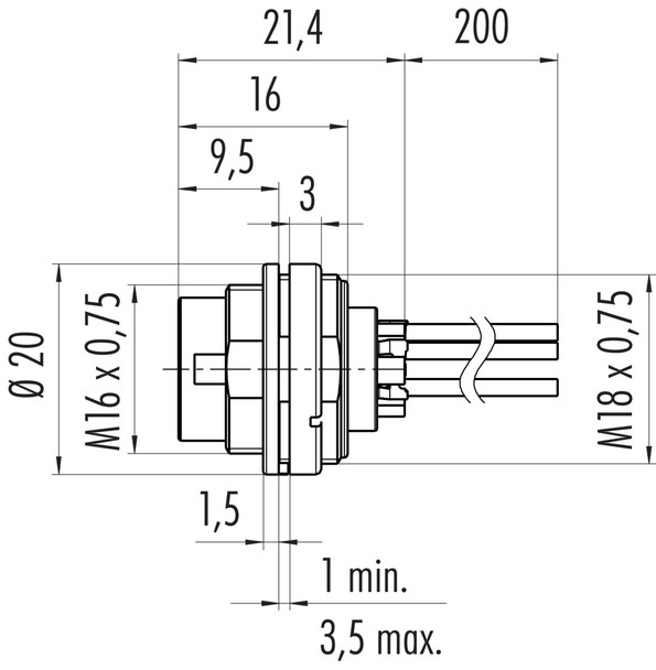 Binder 09-0311-702-04 M16 IP40 Male panel mount connector, Contacts: 4 (04-a), unshielded, single wires, IP40