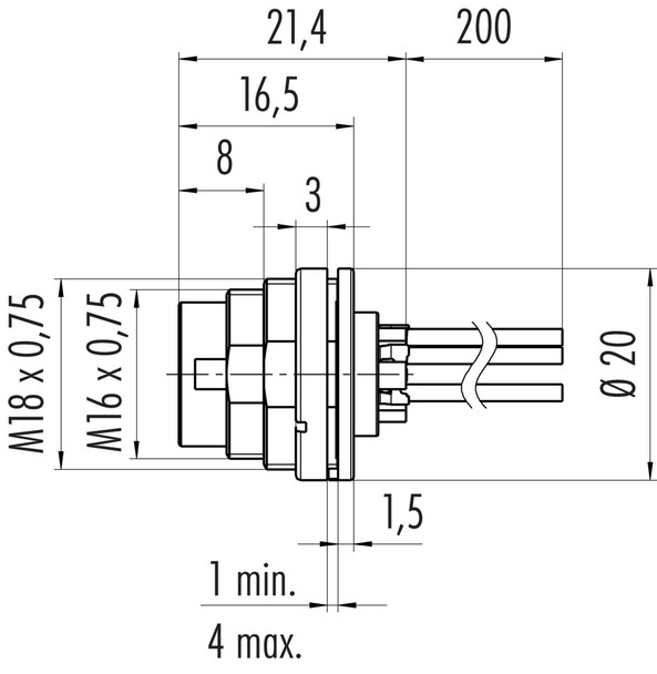 Binder 09-0323-782-06 M16 IP40 Male panel mount connector, Contacts: 6 (06-a), unshielded, single wires, IP40