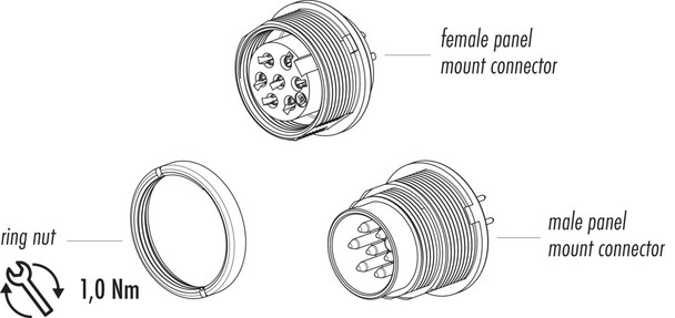 Binder 09-0307-99-03 M16 IP40 Male panel mount connector, Contacts: 3 (03-a), unshielded, THT, IP40, front fastened