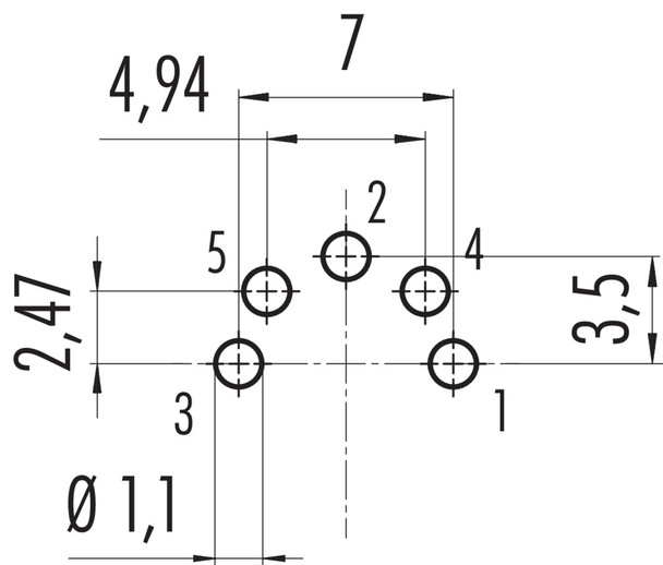 Binder 09-0319-90-05 M16 IP40 Male panel mount connector, Contacts: 5 (05-b), unshielded, THT, IP40, front fastened