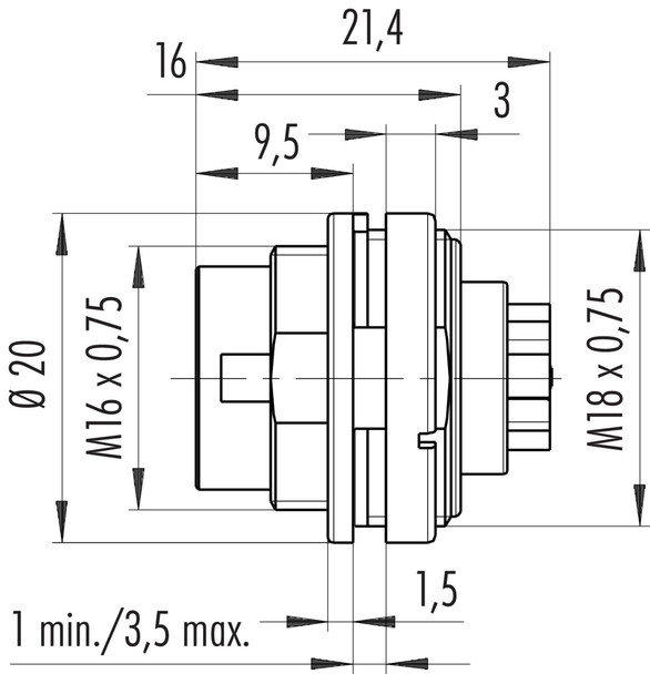 Binder 09-0323-700-06 M16 IP40 Male panel mount connector, Contacts: 6 (06-a), unshielded, crimping (Crimp contacts must be ordered separately), IP40