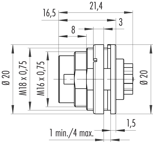 Binder 09-0327-780-07 M16 IP40 Male panel mount connector, Contacts: 7 (07-a), unshielded, crimping (Crimp contacts must be ordered separately), IP40, front fastened