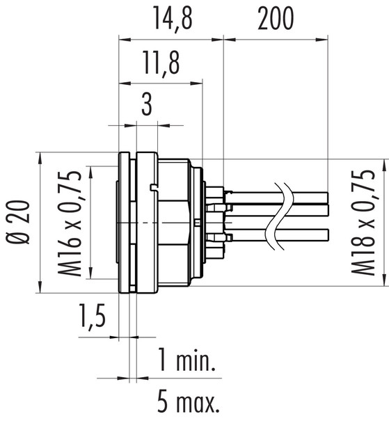Binder 09-0316-702-05 M16 IP40 Female panel mount connector, Contacts: 5 (05-a), unshielded, single wires, IP40