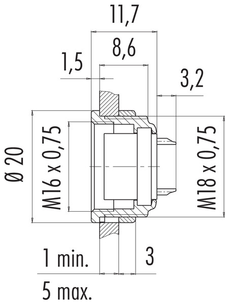 Binder 09-0054-00-14 M16 IP40 Female panel mount connector, Contacts: 14 (14-b), unshielded, solder, IP40