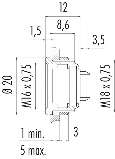 Binder 09-0198-00-24 M16 IP40 Female panel mount connector, Contacts: 24, unshielded, solder, IP40