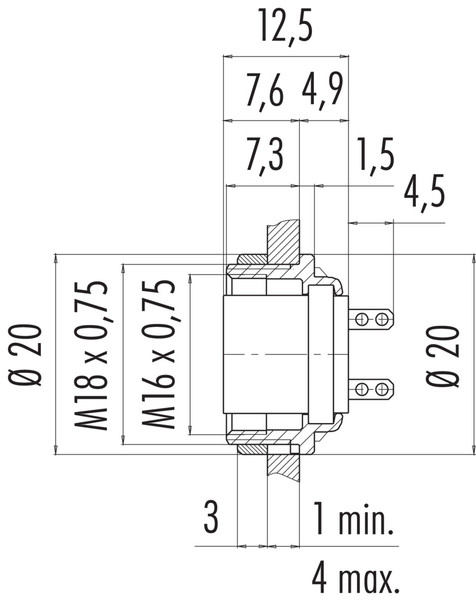 Binder 09-0320-89-05 M16 IP40 Female panel mount connector, Contacts: 5 (05-b), unshielded, solder, IP40, front fastened