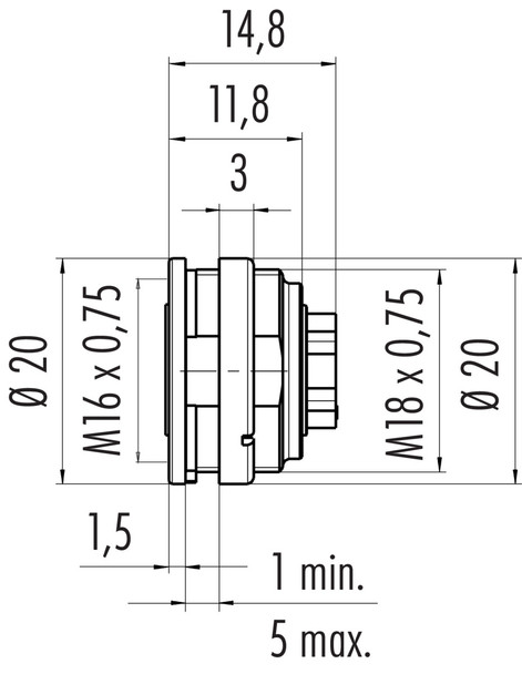 Binder 09-0474-700-08 M16 IP40 Female panel mount connector, Contacts: 8 (08-a), unshielded, crimping (Crimp contacts must be ordered separately), IP40