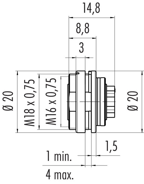 Binder 09-0316-780-05 M16 IP40 Female panel mount connector, Contacts: 5 (05-a), unshielded, crimping (Crimp contacts must be ordered separately), IP40, front fastened